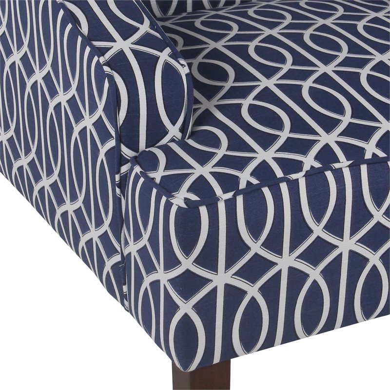 HomePop Bella Wood and Cotton Trellis Pattern Swoop Arm Accent Chair in Blue
