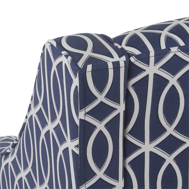 HomePop Bella Wood and Cotton Trellis Pattern Swoop Arm Accent Chair in Blue