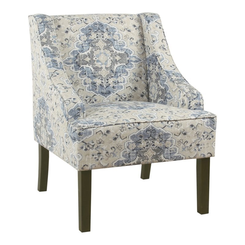 HomePop Traditional Fabric Swoop Arm Accent Chair in Antiqued Blue