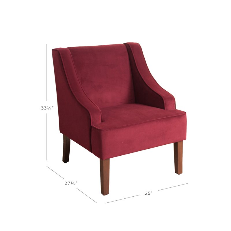 HomePop Traditional Wood and Velvet Swoop Arm Accent Chair in Red