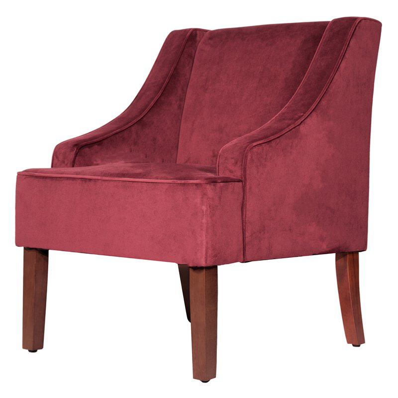 HomePop Traditional Wood and Velvet Swoop Arm Accent Chair in Red