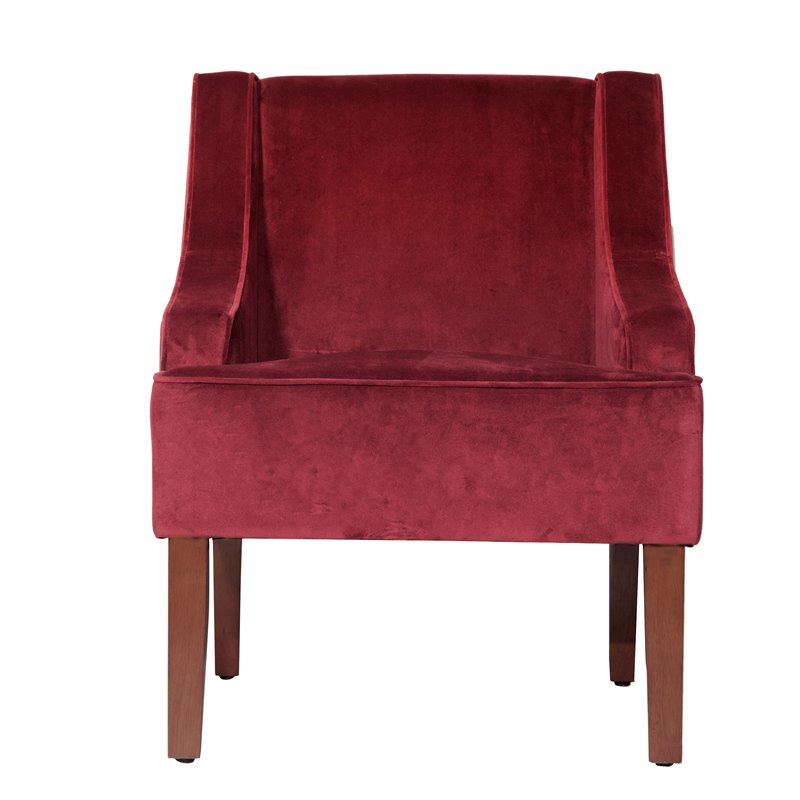 HomePop Traditional Wood and Velvet Swoop Arm Accent Chair in Red