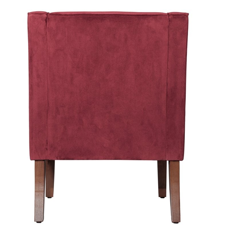 HomePop Traditional Wood and Velvet Swoop Arm Accent Chair in Red