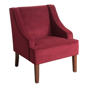 HomePop Traditional Wood and Velvet Swoop Arm Accent Chair in Red