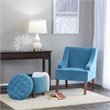 HomePop Traditional Wood and Velvet Swoop Arm Accent Chair in Blue