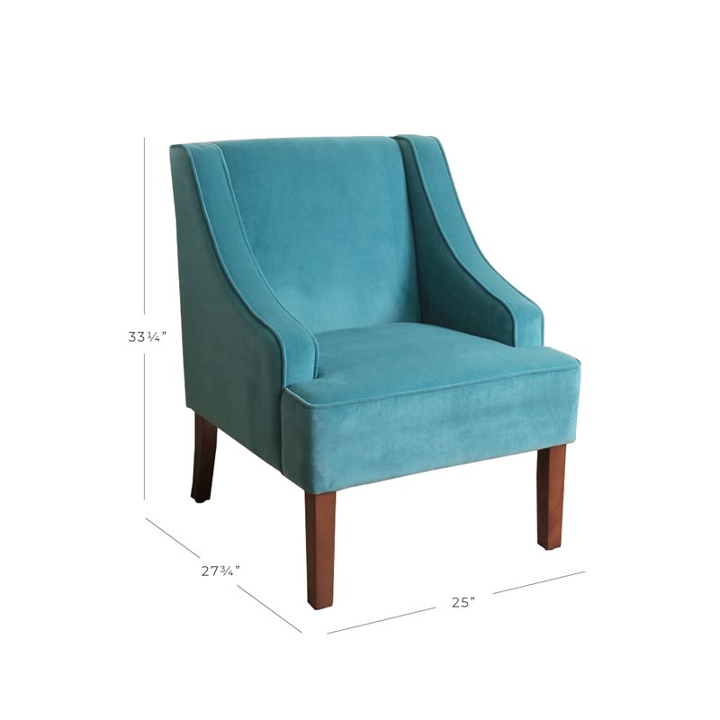 HomePop Traditional Wood and Velvet Swoop Arm Accent Chair in Blue