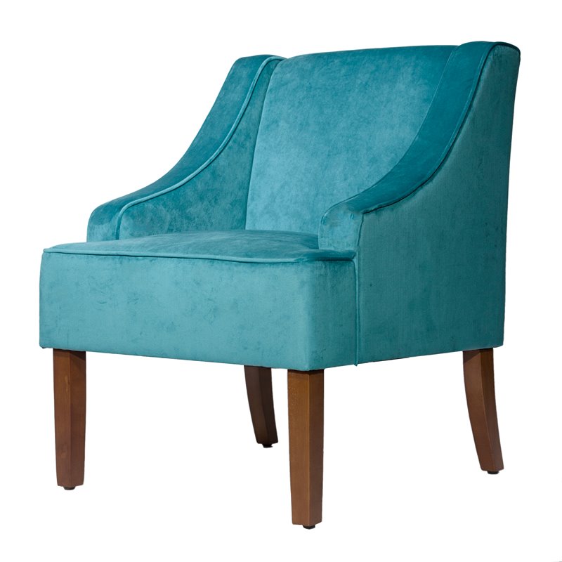 HomePop Traditional Wood and Velvet Swoop Arm Accent Chair in Blue
