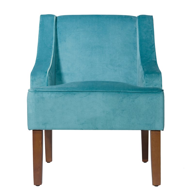 HomePop Traditional Wood and Velvet Swoop Arm Accent Chair in Blue