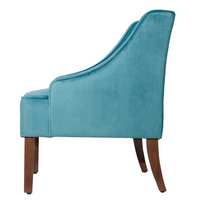 HomePop Traditional Wood and Velvet Swoop Arm Accent Chair in Blue