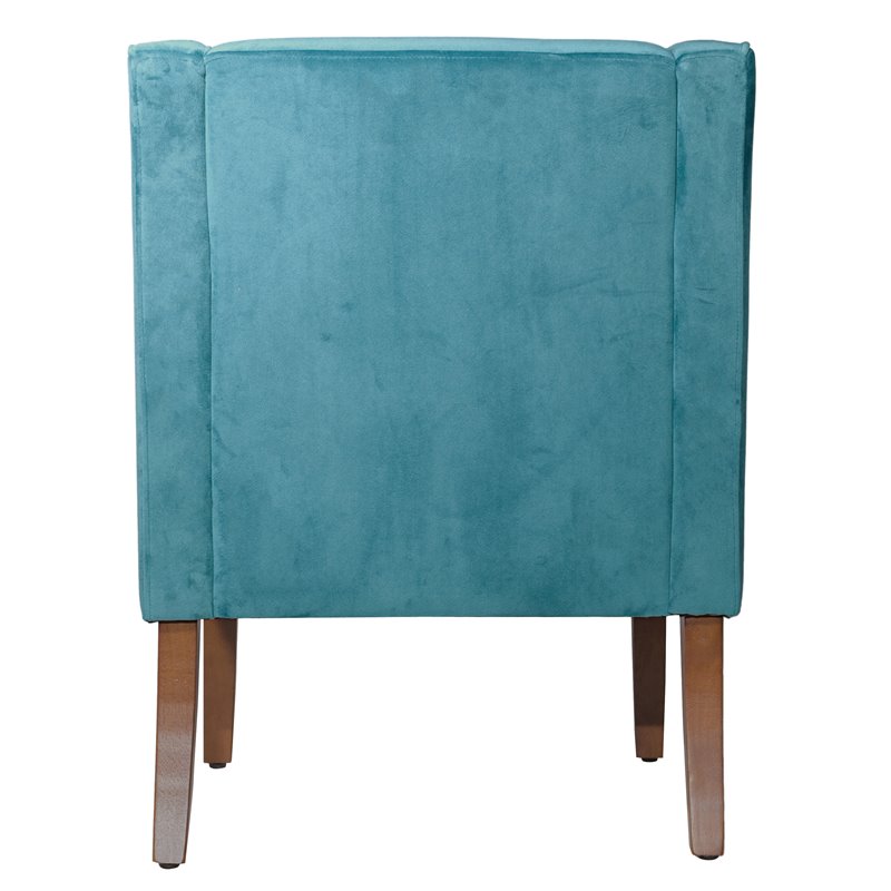 HomePop Traditional Wood and Velvet Swoop Arm Accent Chair in Blue