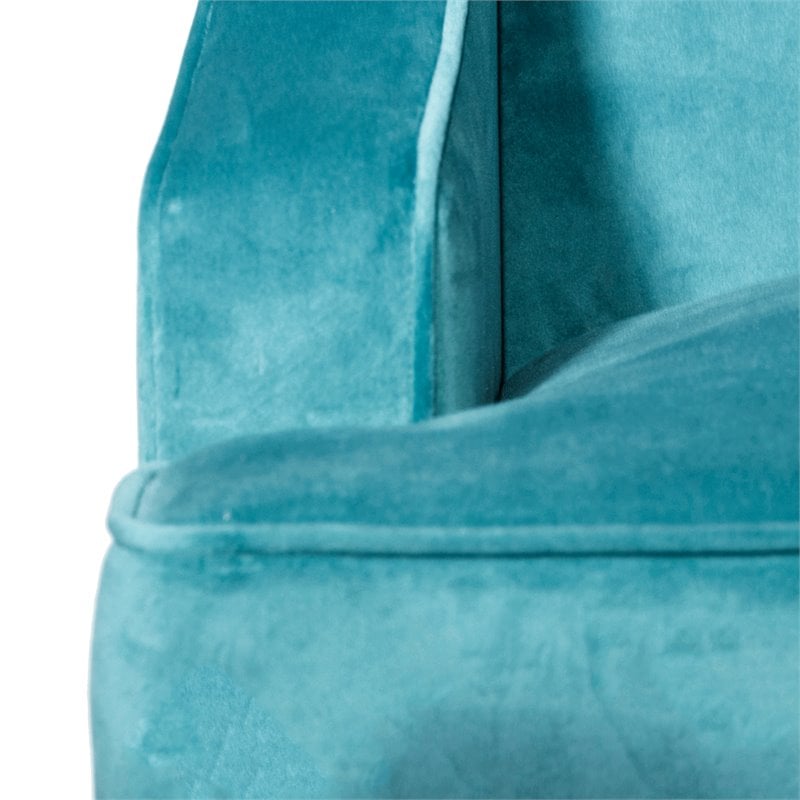 HomePop Traditional Wood and Velvet Swoop Arm Accent Chair in Blue