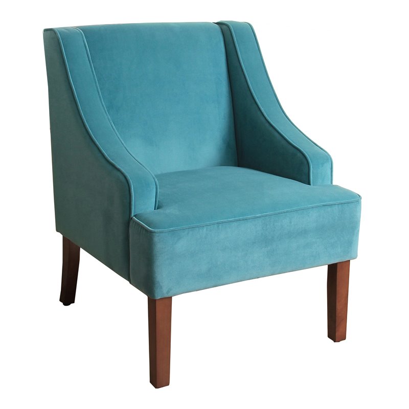 HomePop Traditional Wood and Velvet Swoop Arm Accent Chair in Blue