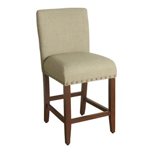 HomePop 24&quot Traditional Wood and Fabric Counter Height Barstool in Sand Brown