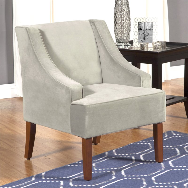 HomePop Traditional Wood and Velvet Swoop Arm Accent Chair in Gray