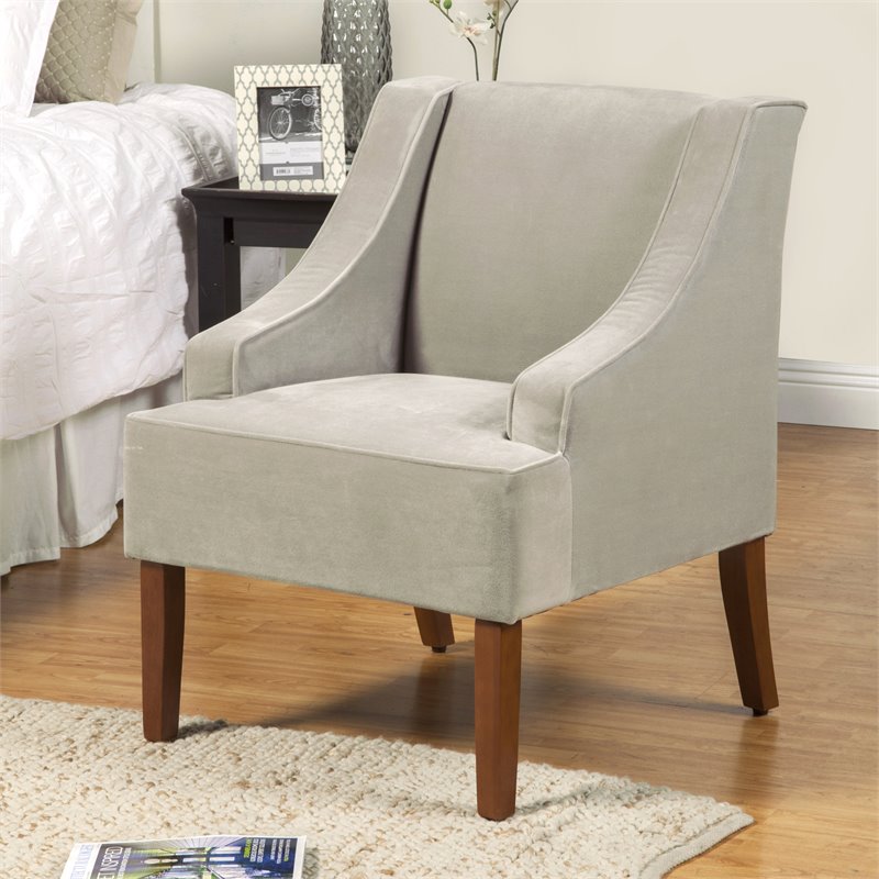 HomePop Traditional Wood and Velvet Swoop Arm Accent Chair in Gray