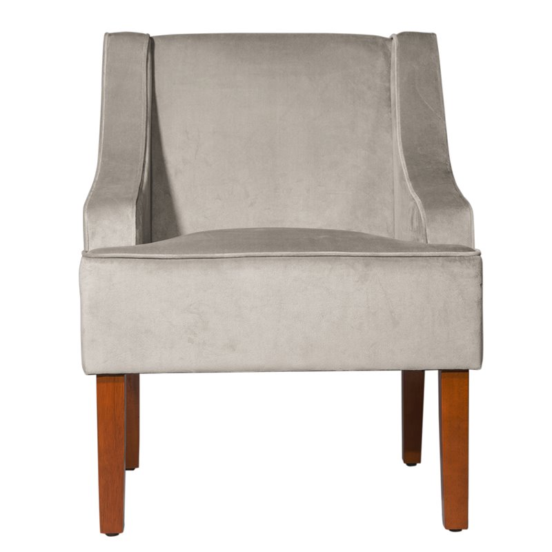 HomePop Traditional Wood and Velvet Swoop Arm Accent Chair in Gray
