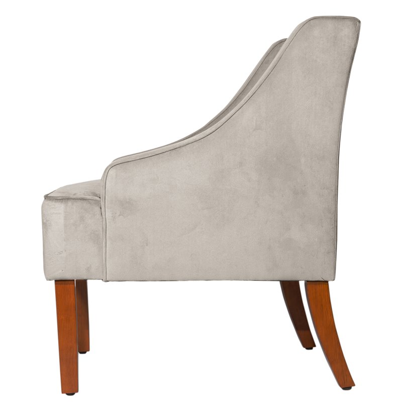 HomePop Traditional Wood and Velvet Swoop Arm Accent Chair in Gray