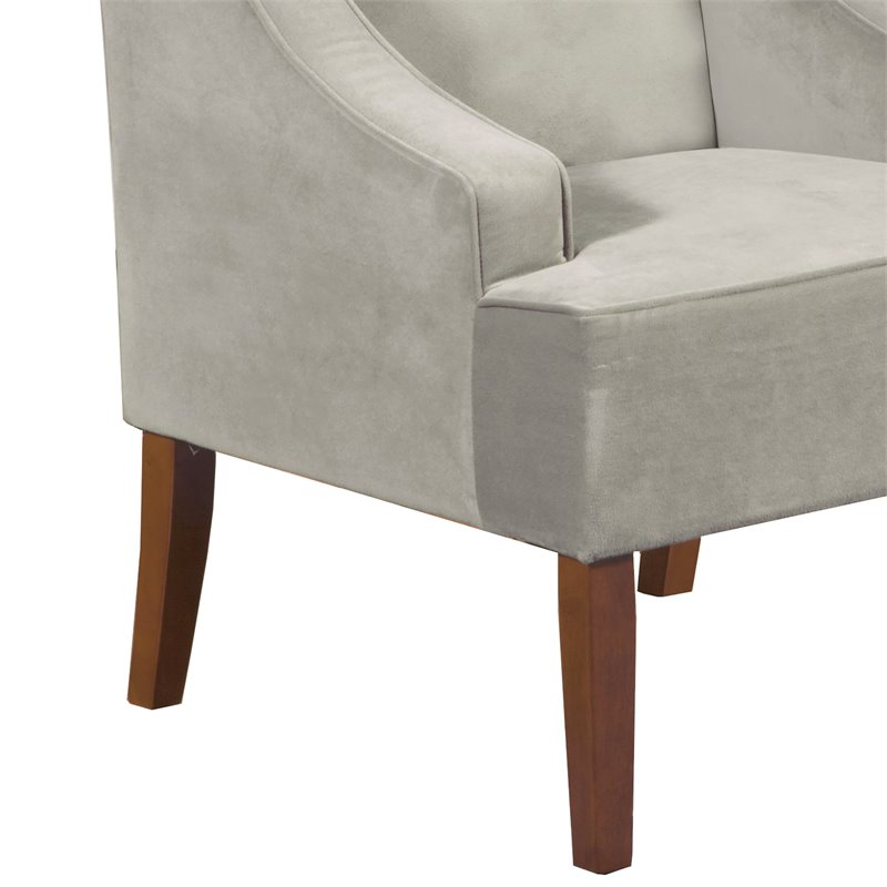 HomePop Traditional Wood and Velvet Swoop Arm Accent Chair in Gray