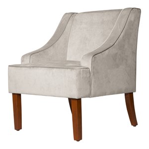 HomePop Traditional Wood and Velvet Swoop Arm Accent Chair in Gray
