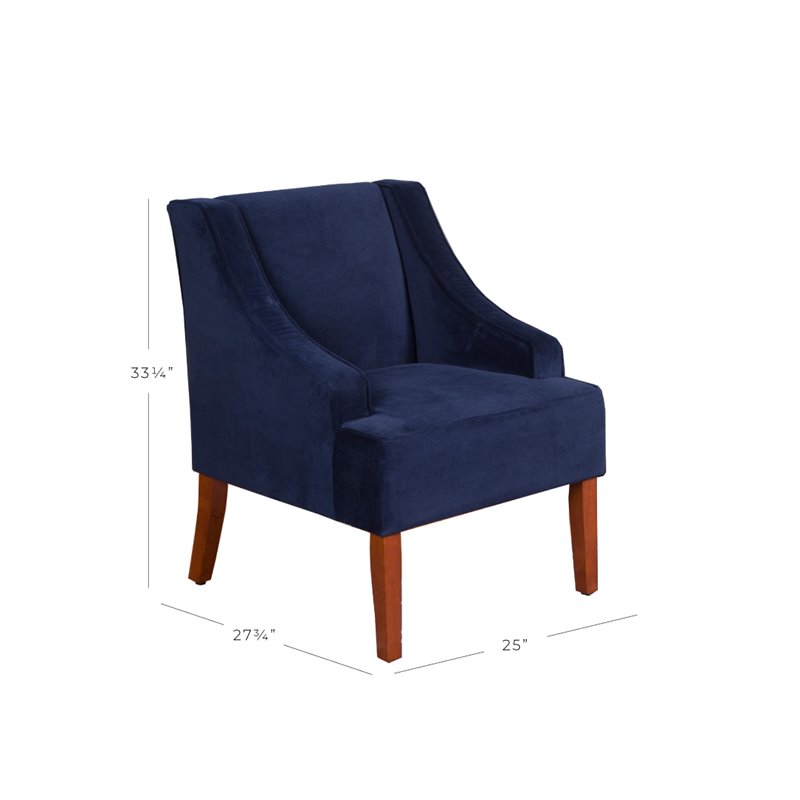 HomePop Traditional Wood and Velvet Swoop Arm Accent Chair in Dark Blue