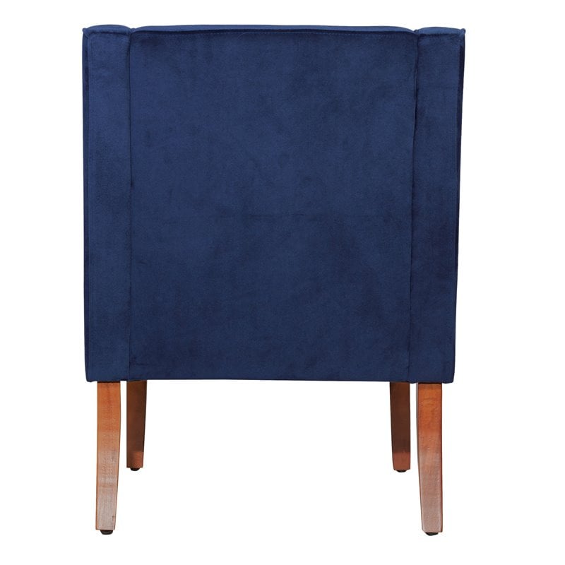 HomePop Traditional Wood and Velvet Swoop Arm Accent Chair in Dark Blue