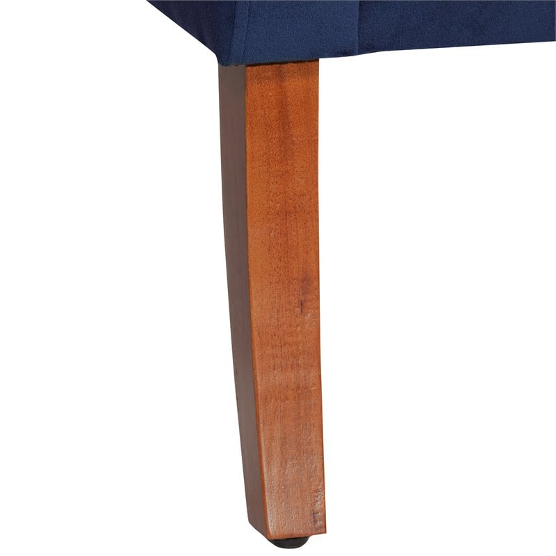 HomePop Traditional Wood and Velvet Swoop Arm Accent Chair in Dark Blue