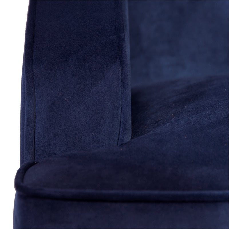 HomePop Traditional Wood and Velvet Swoop Arm Accent Chair in Dark Blue