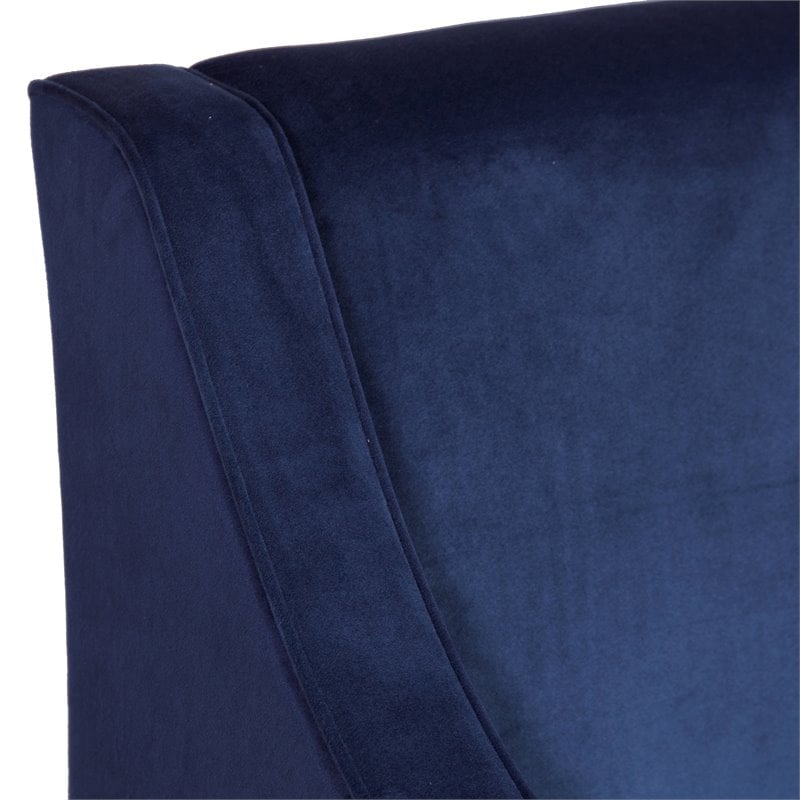 HomePop Traditional Wood and Velvet Swoop Arm Accent Chair in Dark Blue