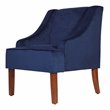 HomePop Traditional Wood and Velvet Swoop Arm Accent Chair in Dark Blue