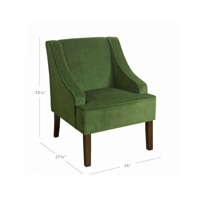 HomePop Traditional Wood and Velvet Swoop Arm Accent Chair in Green