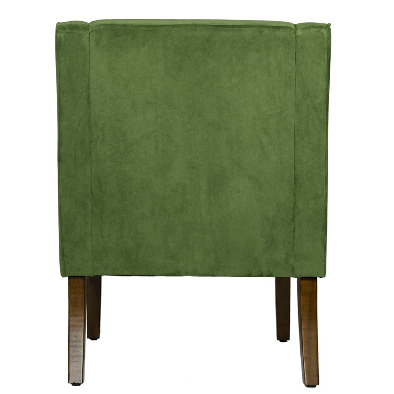 HomePop Traditional Wood and Velvet Swoop Arm Accent Chair in Green