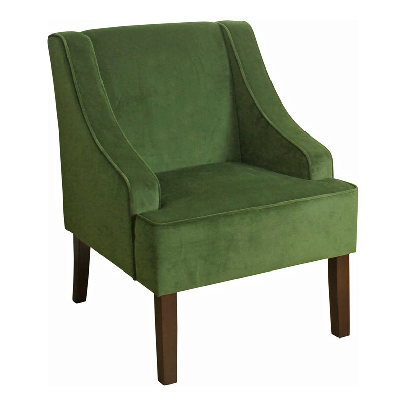HomePop Traditional Wood and Velvet Swoop Arm Accent Chair in Green