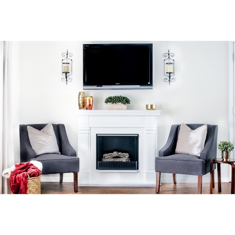 HomePop Traditional Wood and Velvet Swoop Arm Accent Chair in Dark Gray