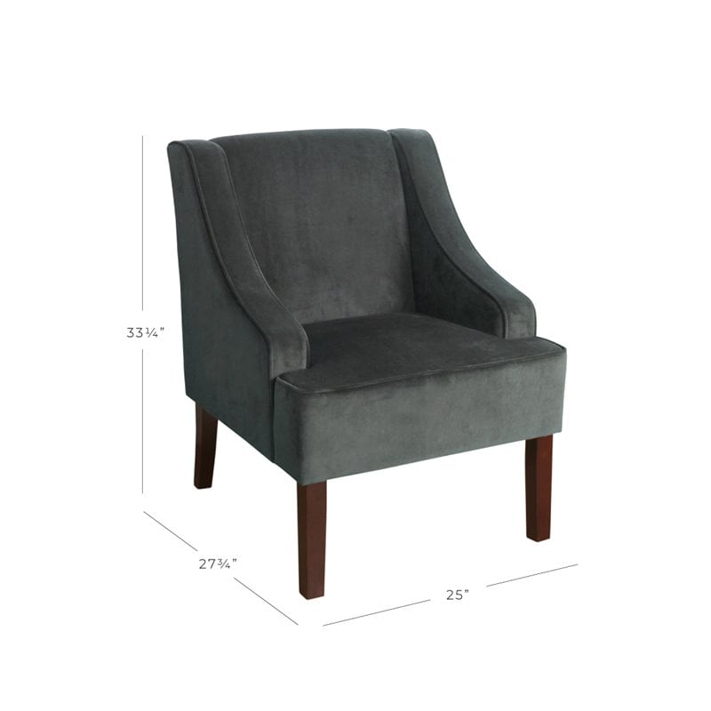 HomePop Traditional Wood and Velvet Swoop Arm Accent Chair in Dark Gray