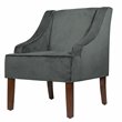 HomePop Traditional Wood and Velvet Swoop Arm Accent Chair in Dark Gray