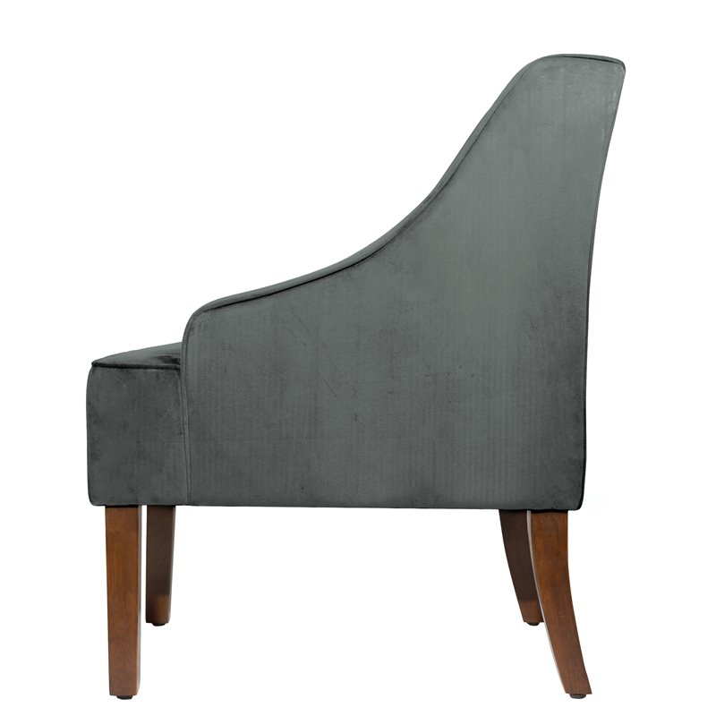 HomePop Traditional Wood and Velvet Swoop Arm Accent Chair in Dark Gray