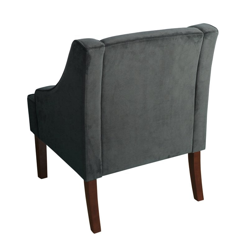 HomePop Traditional Wood and Velvet Swoop Arm Accent Chair in Dark Gray