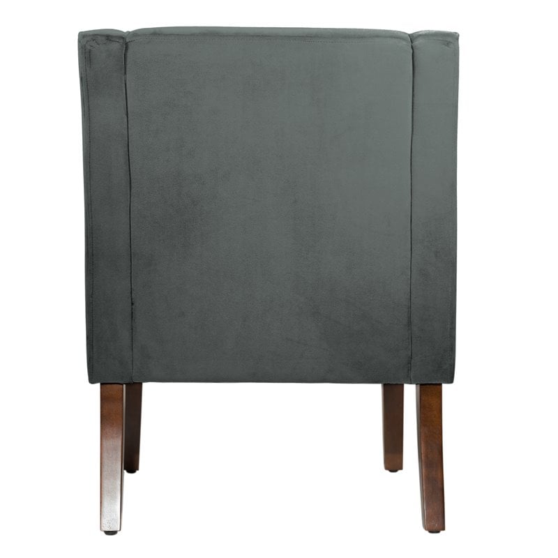 HomePop Traditional Wood and Velvet Swoop Arm Accent Chair in Dark Gray