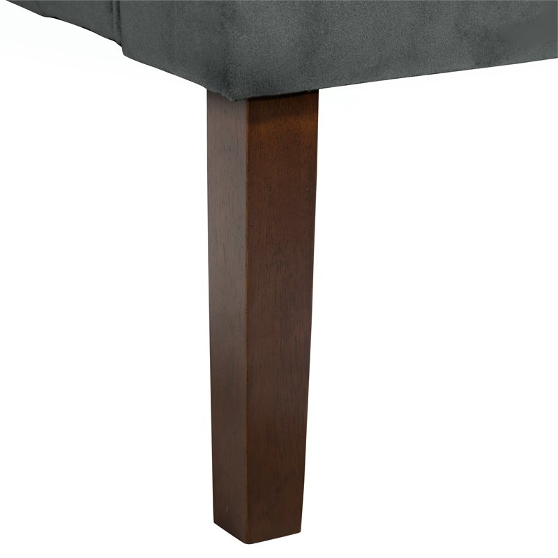 HomePop Traditional Wood and Velvet Swoop Arm Accent Chair in Dark Gray