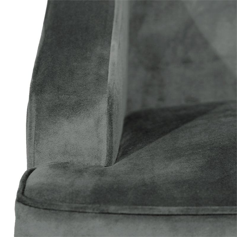 HomePop Traditional Wood and Velvet Swoop Arm Accent Chair in Dark Gray