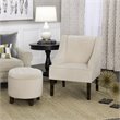 HomePop Traditional Wood and Velvet Swoop Arm Accent Chair in Cream