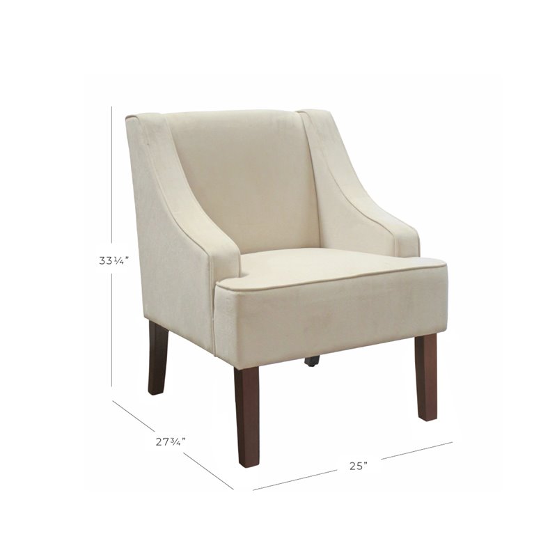 HomePop Traditional Wood and Velvet Swoop Arm Accent Chair in Cream