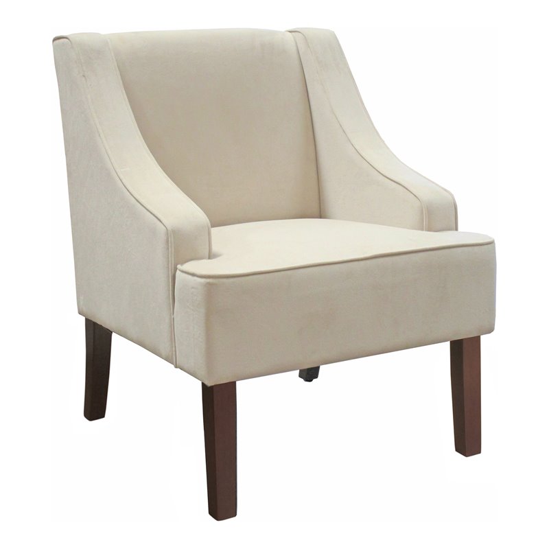 HomePop Traditional Wood and Velvet Swoop Arm Accent Chair in Cream