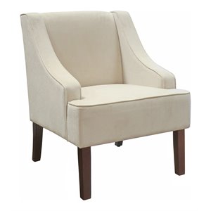 HomePop Traditional Wood and Velvet Swoop Arm Accent Chair in Cream