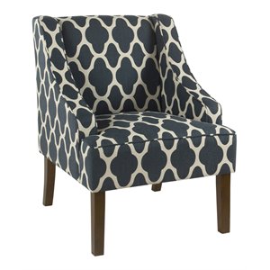 homepop traditional fabric geometric swoop arm accent chair in navy blue