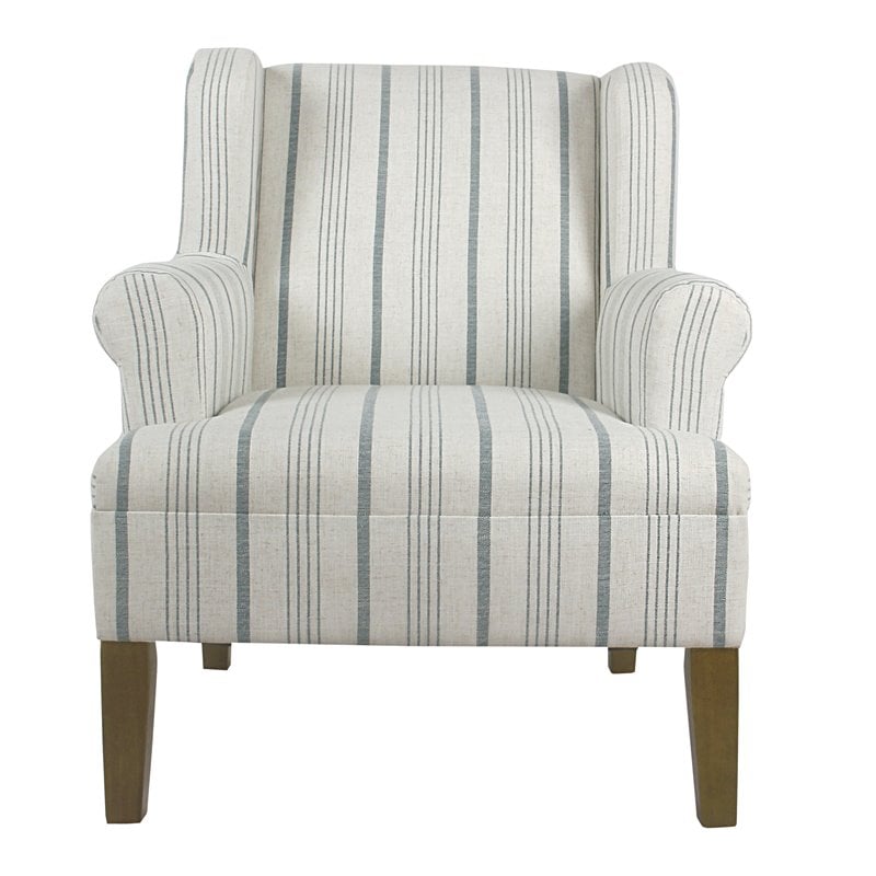 HomePop Emerson Wood & Fabric Stripe Pattern Accent Arm Chair in Teal Blue