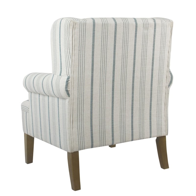 HomePop Emerson Wood & Fabric Stripe Pattern Accent Arm Chair in Teal Blue