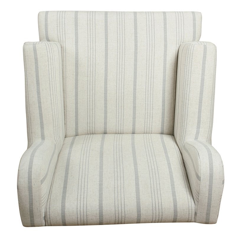 HomePop Emerson Wood & Fabric Stripe Pattern Accent Chair w/ Rolled Arm in Gray