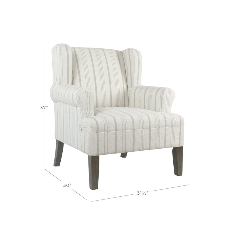 HomePop Emerson Wood & Fabric Stripe Pattern Accent Chair w/ Rolled Arm in Gray