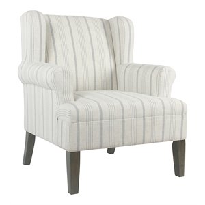 homepop emerson wood & fabric stripe pattern accent chair w/ rolled arm in gray